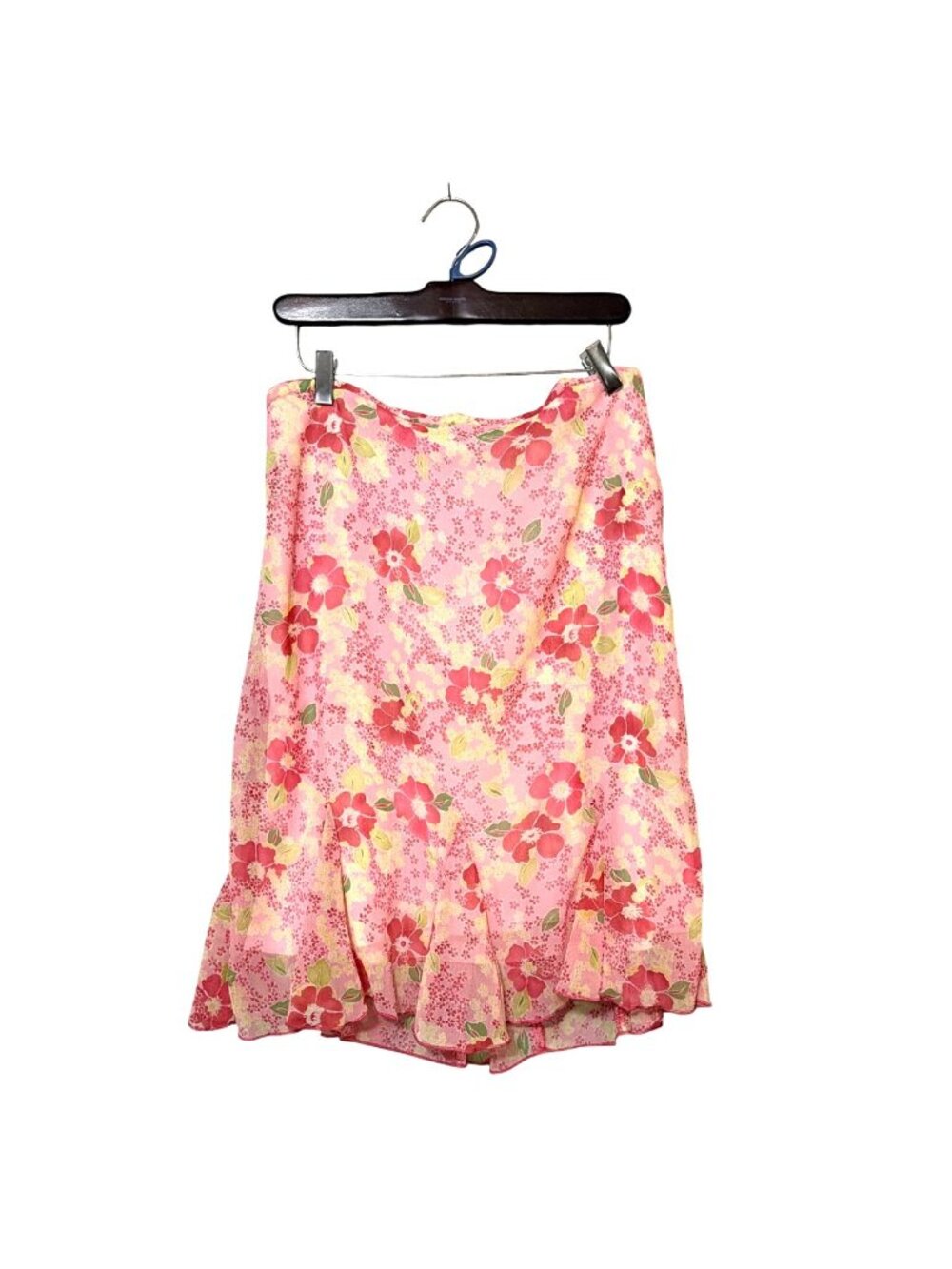 Vtg Floral Pink Ruffle‎ Hem Skirt By Dressbarn Large Tween Cocquette Cottage